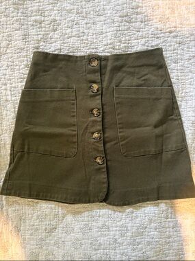 Copper Key Olive Button-Front Mini Skirt